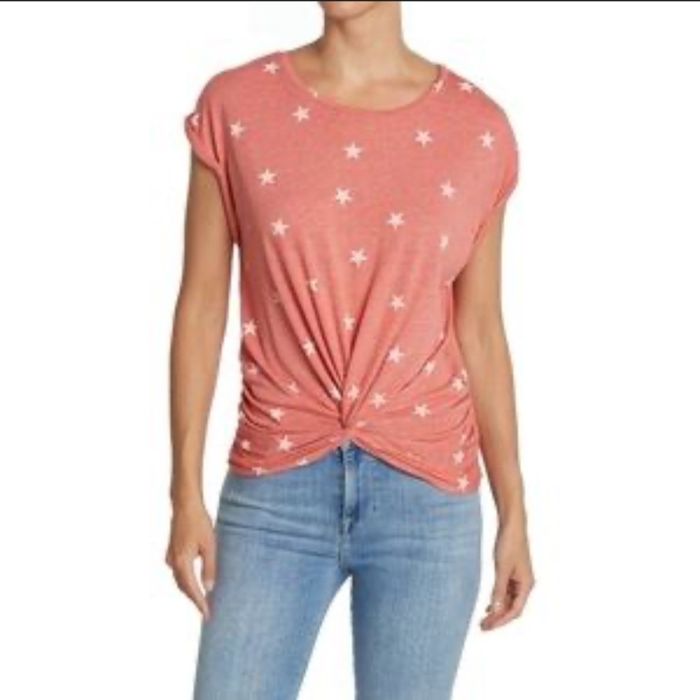 Lucky Brand Pink and White Short Sleeve Tee